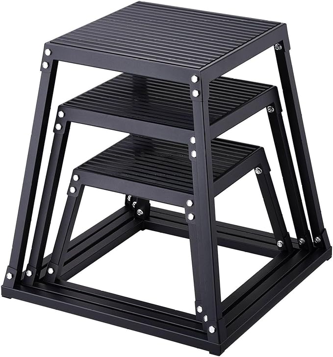 Plyometric Jump Boxes 12/18/24 Inch Set, Plyo Box for Fitness, Agility Training, Step Up Platform - Home Gym Conditioning, Strength Workouts - Black