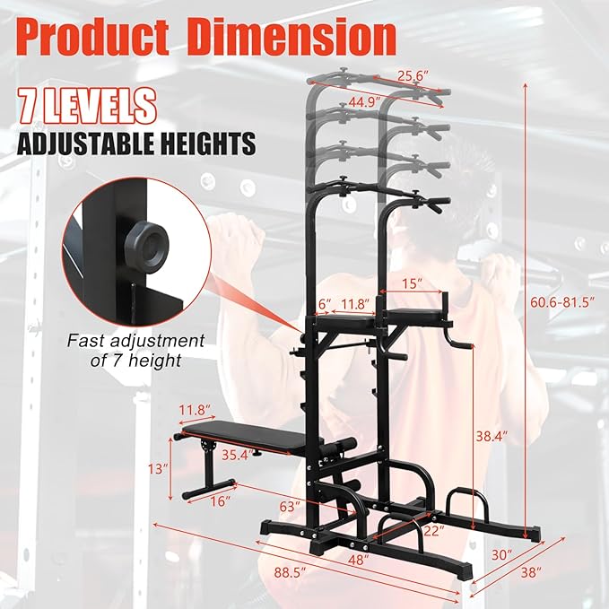 Adjustable Height Dip Bar Station, Heavy Duty Dip Station for Home Gym,Multi-function Dip Station Pull Up Bar Full Body Strength Training Workout Fitness Equipment for Tricep Dips