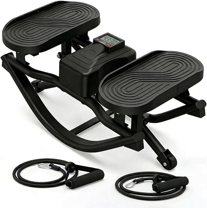 Rock Fitness Stepper for Exercise at Home,Portable Rocking Stepper Side to Side with Digital Display & Resistance Bands, Motion Stair Rocker Stepper Machine for Home Office Full Body Workout
