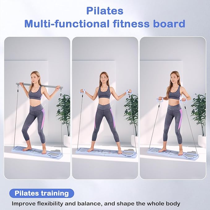 6-in-1 Foldable Pilates Board Reformer Kit, Portable Home Gym Equipment with Resistance Bands, Ab Board, Smart Timer & Phone Holder, Full Body Workout for Women