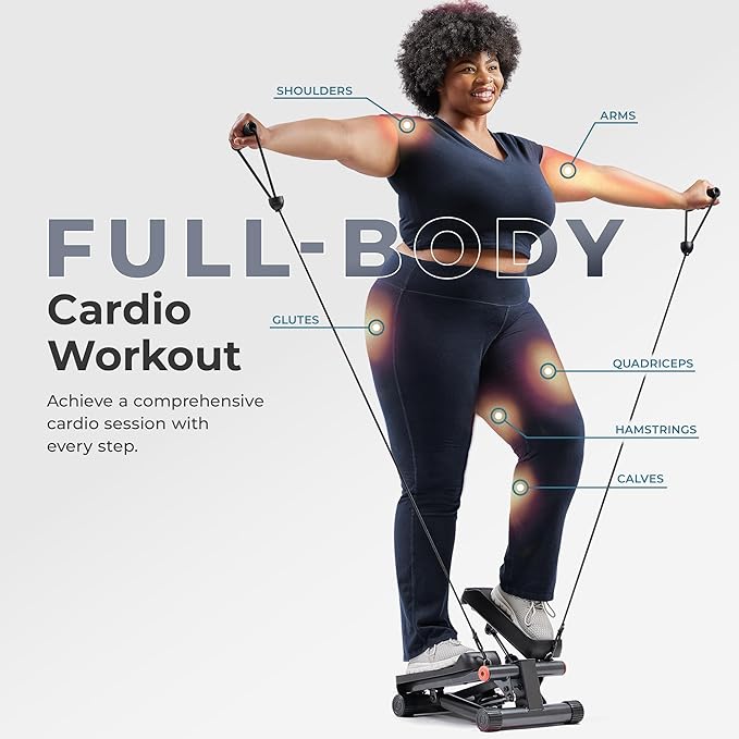 Sunny Health & Fitness Mini Steppers for Exercise at Home, Stair Step Workout Machine with Optional Resistance Bands, Full Body Cardio Equipment, Optional Free SunnyFit App Connection Smart Stepper