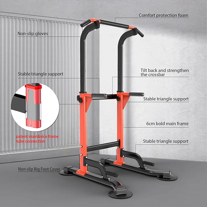 Pull Up Dip Station For Home Gym Strength Training Fitness Workout Station Chin-Ups Push-Ups Pull-Ups Dip-Ups 330LBS T055CDC