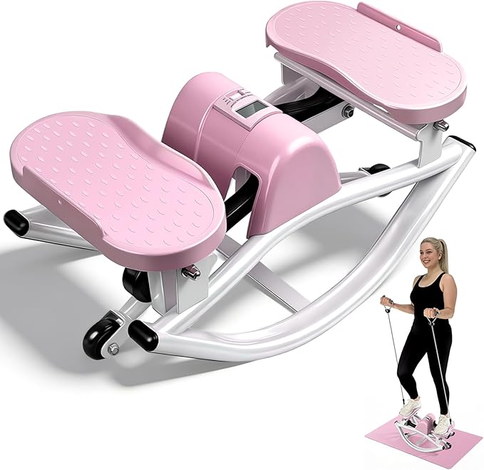 Rock Stepper Side to Side Low Impact Stair Stepper,Quiet Steppers for Exercise at Home with Resistance Bands & Non-Slip Mat – Exercise Step Balance Board Workout Equipment for Apartment & Living Room