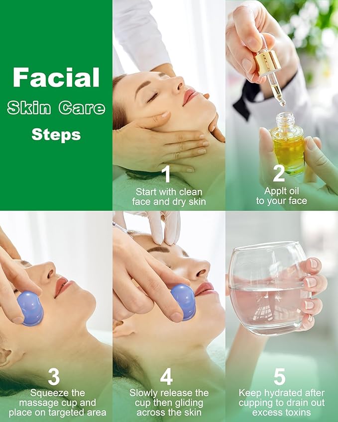 Silicone Cupping Therapy Sets (6-Pc Kit) - Included 2 Pcs Facial Suction Cups, Anti Cellulite Cup Massager - Vacuum Suction Cup for Cellulite Treatment - Amazing Cellulite Remover