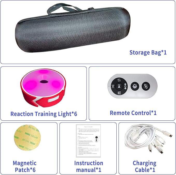 6 Pcs Reaction Training Lights, Agile Reaction Training Lamp Set, Quick Response Training Lights, Improves Reaction Time & Agility for Athletes, Trainers, Physical Therapists