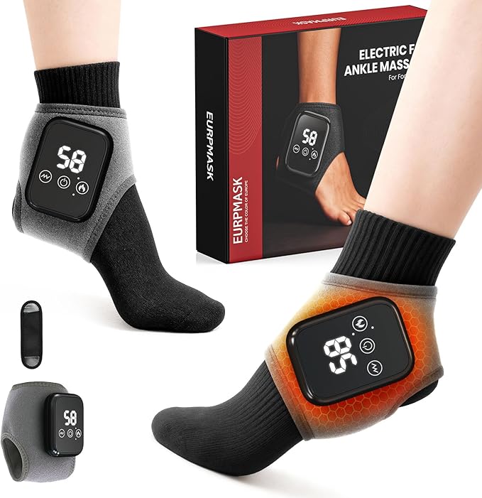 Foot Renew Massager for Neuropathy, 3-in-1 Cordless & Portable Foot and Ankle Massager for Heel, Arch & Ankle Relief, 3-Level Vibration & Heat, Ideal Gift, Includes Extension Strap (Gray)