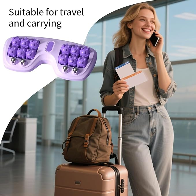 Portable Double Foot Massage Roller, 2025 New Dual Foot Massage Roller for Relieve Pain from Plantar Fasciitis, Portable Feet Massager Tool for Home Office Use (Purple)
