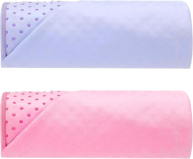 Peryiter 2pack 72 x 24'' Hot Yoga Towel Pack with Grip Dot, Sticky Fiber Mat Towel Non Slip for Hot Yoga, Absorbent Microfiber Sweat Anti-Slip Cover for Pilates Exercise Fitness Workout(Purple,Pink)