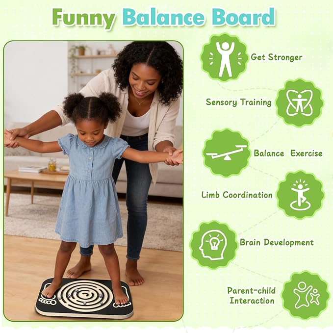 Balance Board Maze for Kids, Wobble Board Rocking Seesaw Sensory Training with 6 Balls, Non-Slip Pedals Indoor Outdoor for Boys Girls