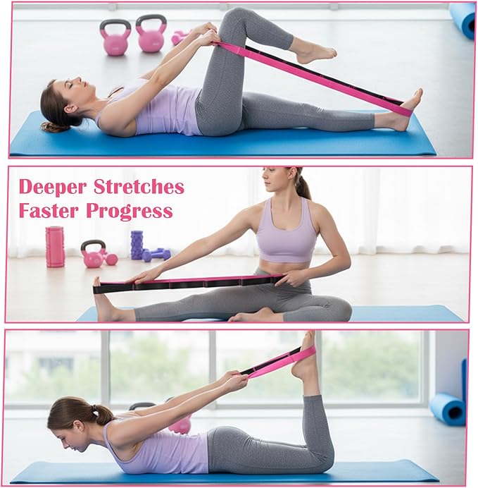 Stretch Straps with 12 Loops, Non Elastic Yoga Straps with Door Buckle for Leg Stretching, Yoga Stretching Band for Physical Therapy, Pilates, Yogas, Gymnastics Exercise, Hamstring and Flexibility