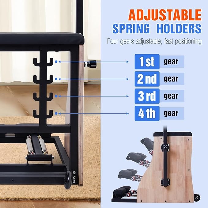 Pilates Chair for Yoga Fitness Pilates Reformer Machine with Split Pedal,Handles & Springs of Different Resistances Pilates Combo Equipment Non-Slip Socks for Home Use Gym Workout & Rehabilitation