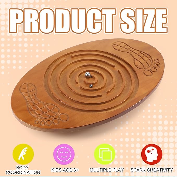 Wooden Balance Board with Maze Wobble Board with 2 Beads Rocker Balance Disk for Leg Workout, Exercise Training, Physical Therapy, Bodyweight Fitness, Skiing, Surfing, Skateboarding