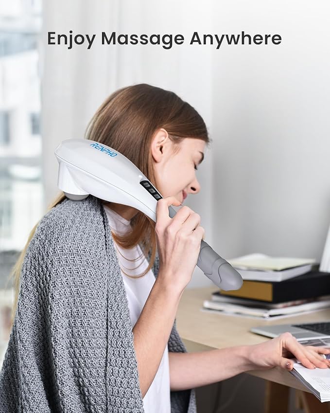 RENPHO Rechargeable Handheld Back Massager, Cordless Electric Neck Massage Tool for Shoulder, Foot, Leg, Calf, Birthday Gifts for Women and Men