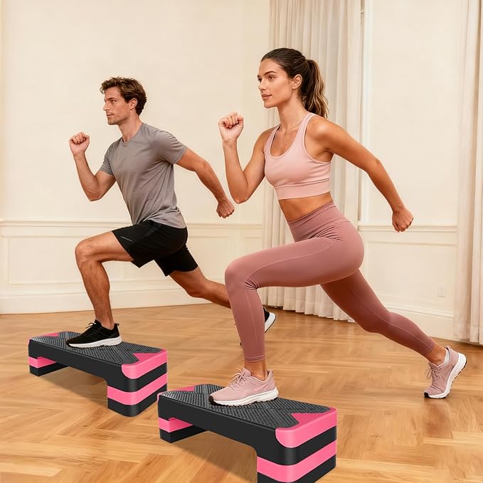 MIUDGIG 27" Exercise Workout Aerobic Step Platform Trainer, Adjustable Fitness 4-6-8in Exercise Stepper Workout with 4 Risers, Aerobics Stepper Workout Stepper for Home Gym Cardio Strength & Training