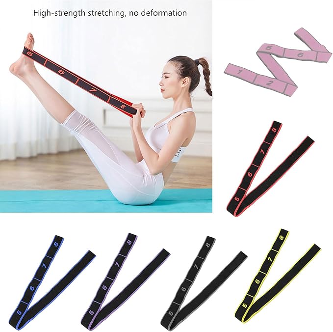 Fitness Band Elastic Stretch Strap with 8 Looped Resistance Stretching Strap for Pilates Dance Resistance