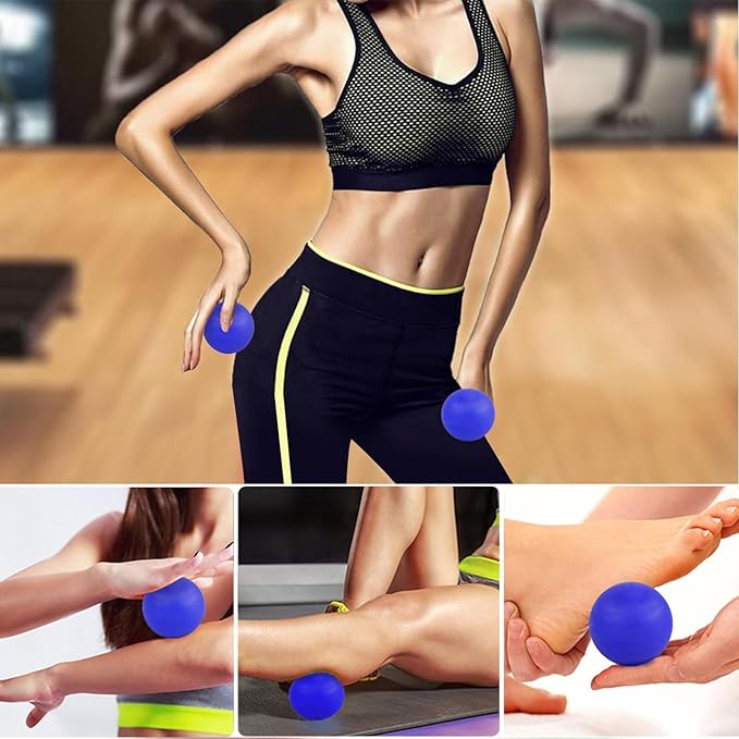 WOVTE Massage Lacrosse Ball for Sore Muscles, Shoulders, Neck, Back, Foot, Body, Deep Tissue, Trigger Point, Muscle Knots, Yoga and Myofascial Release (Blue) (Royal Blue Pink)