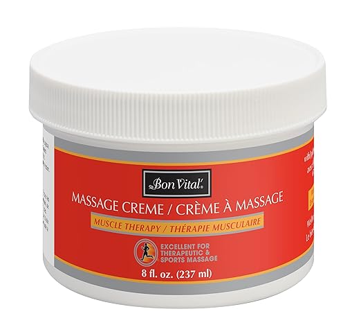 Bon Vital' Muscle Therapy Massage Creme, 8oz-Jar, Massage Cream with Essential Oils for Deep Tissue, Sports, Swedish & Trigger Point Massage, Smooth Texture
