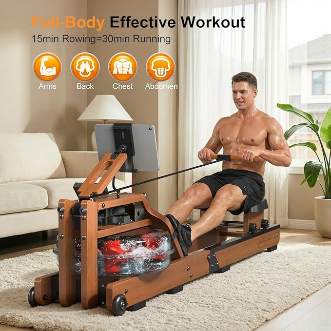 Rowing Machines for Home,Water Rowing Machine with Foldable Design,400LBS Capacity,LCD Monitor,Smooth Glide Rails,Comfortable Seat,Free App(Bluetooth) Supported for Immersive Water Rower&Home Gym