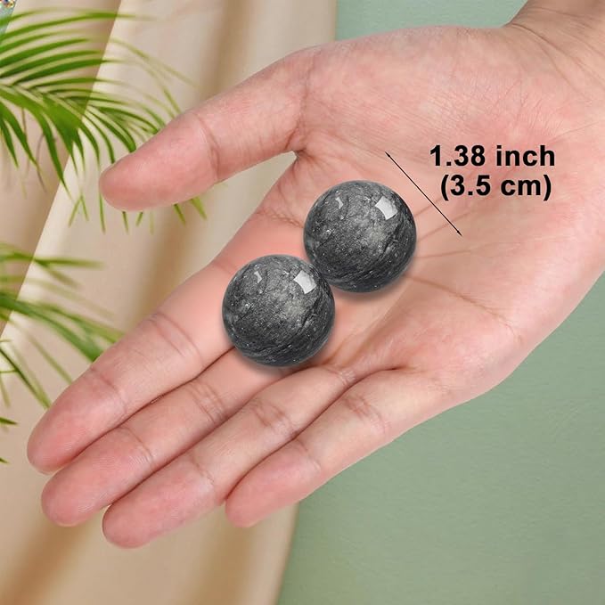 Traditional Chinese Baoding Balls, Marble Health Exercise Stress Relief Balls, Dark Grey, 2-Piece Set (Dark Grey, Small-1.38")