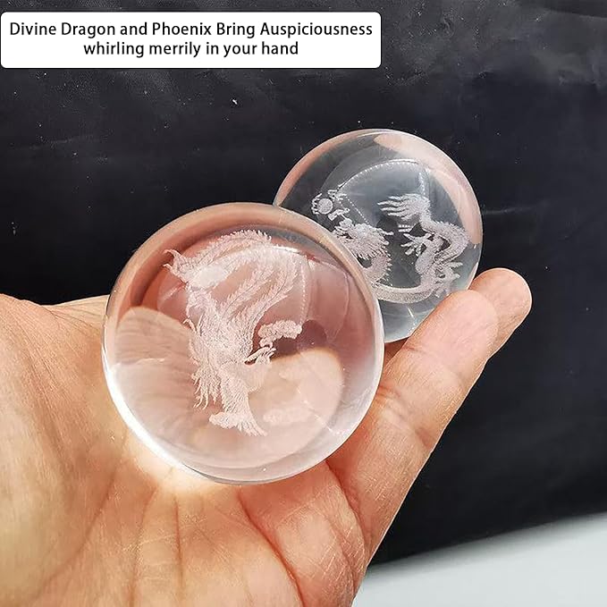 2Pcs Baoding Balls for Hand Therapy Chinese Health Balls,Crystals Balls for Hand Massage,Stress Relief and Exercise Massage Tools and Equipment,1.58Inch, Divine Dragon&Phoenix Balls