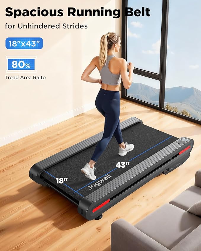 Jogwell Walking Pad Treadmill with 20%/15%/12% Auto Incline, 350lbs Capacity Treadmills for Home Office Under 35dB, Spacious Running Area, Vertical Storage, 3/3.5HP Brushless