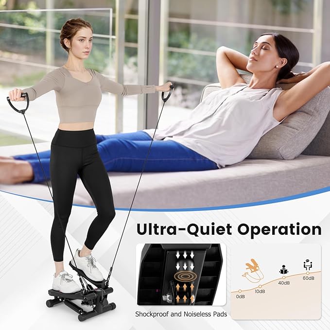 Mini Stair Steppers for Exercise at Home, Hydraulic Step Climber Machine with Resistance Bands & LCD Monitor, Portable Under Desk Stepper for Full Body Cardio Workout