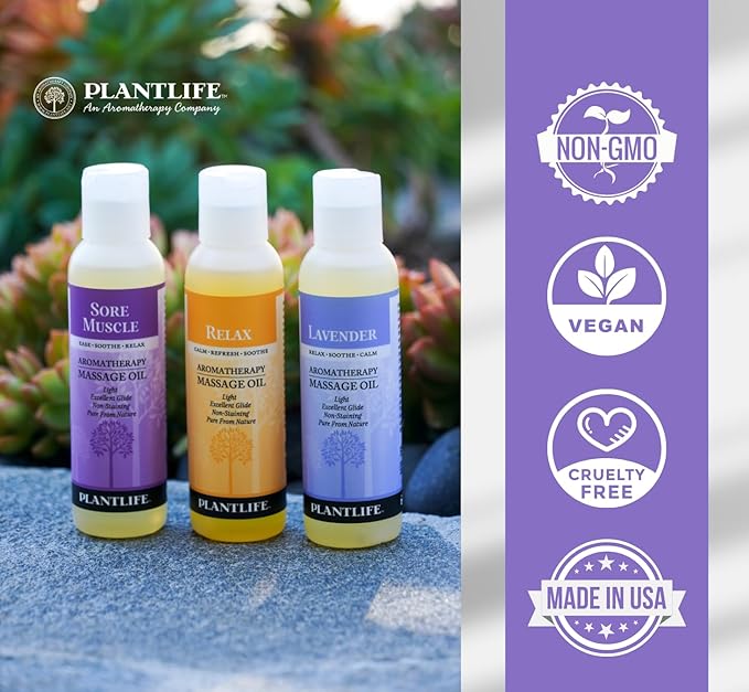Plantlife Relax Massage Oil - Absorbs Deeply into The Skin and is Circulated Throughout, Providing Optimum Benefit to The Mind and Body - Made in California 4 oz