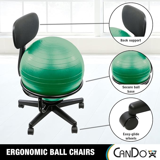 CanDo Metal Ball Chair - Inflatable Ergonomic Active Seating Exercise Ball Chair with Air Pump for Home, Office, and Classroom