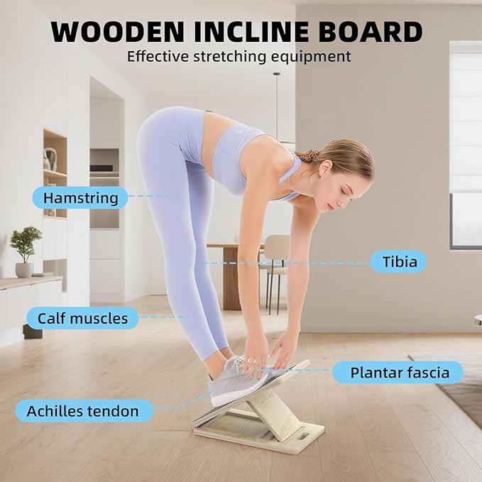 Portable Wooden Slant Board for Calf Stretching Squats Calf Stretcher Pilates Physical Therapy Equipment Adjustable Incline Board for Knees Ankle Heel Feet Leg