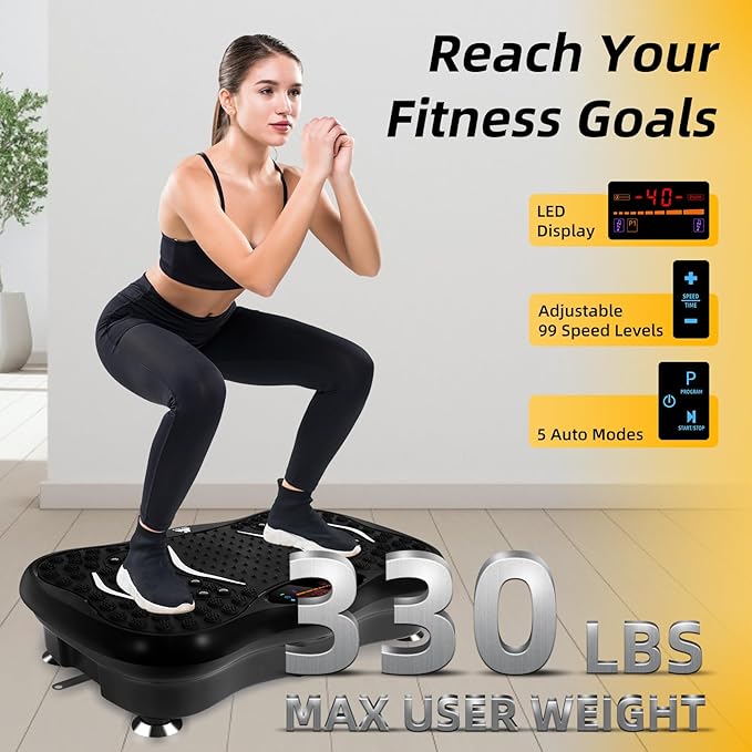 Himaly Vibration Plate Machine, Vibration Fitness Trainer with Bluetooth Speaker, 5 Program Modes, 2 Resistance Bands, Home Exercise Equipment for Fitness Body Toning