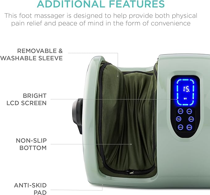 Best Choice Products Heated Shiatsu Foot Massager for Pain Relief, Plantar Fasciitis, Neuropathy, Blood Circulation w/Compact Design - Sage Green