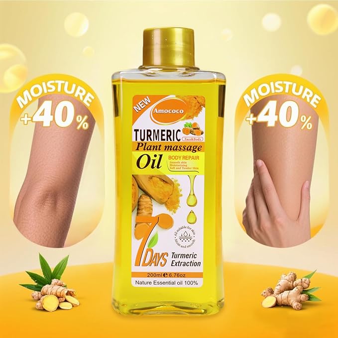 Turmeric Plant Massage Oil 6.76 oz - Organic Natural Relief for Muscle, Collagen & Vitamin E Enriched, Relaxing Massage Blend