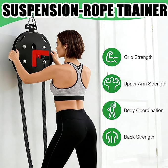 Endless Rope Trainer - Suspension Endless Rope Pulley, Adjustable Resistance Trainer Machine, Closed-Loop Nylon Rope, Cable Machine Home Gym for Grip, Arms Training Black