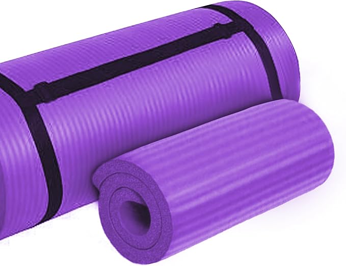BalanceFrom 71x24 Inches Yoga Mat with Knee Pad and Optional Blocks – Extra 1-Inch Thick Non-Slip Foam with Anti-Tear Surface and Carrying Strap for Home, Studio, or Gym Workouts