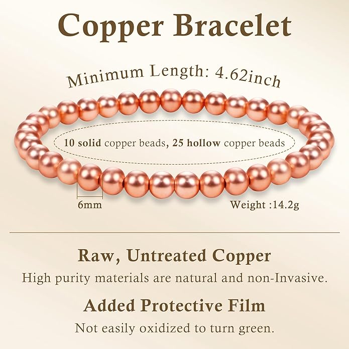 Copper Bracelet for Women and Men, Copper Magnetic Bracelet with 3500 Gauss Magnet Beads as Birthday Gifts, Hematite Jewelry Pulsera De Cobre para Mujer for Parents Anniversary Jewelry Gift