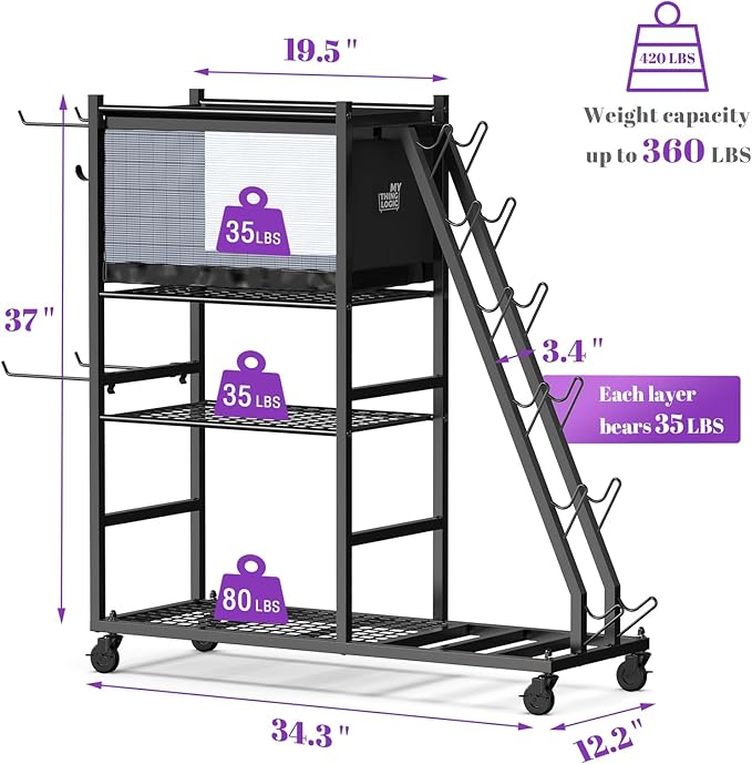 Mythinglogic Dumbbell Rack for Home Gym, Weight Rack for Dumbbells,Yoga Mat Holder for Yoga Mat and Kettlebells, Multifunctional Home Gym Storage Rack with Casters