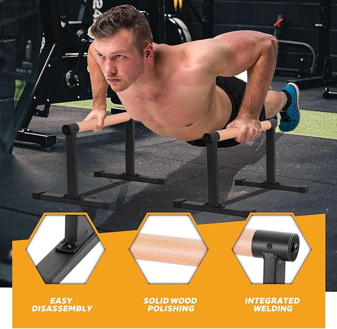 Wooden Parallettes Bars - Push Up Bars Calisthenics Equipment for Handstand Training