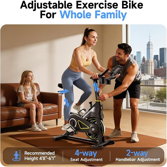 Exercise Bike, Adjustable Magnetic Resistance Stationary Bikes for Home Cardio with Exclusive App, Indoor Bike with 330lbs Weight Capacity Comfortable Seat, Tablet Mount and Fitness Courses