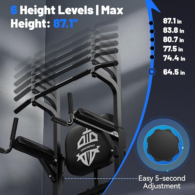 Sportsroyals Power Tower Pull Up Bar Station, 450LBS Stable Pull Up Dip Station for Home Gym Strength Training Equipment | FED Fitness