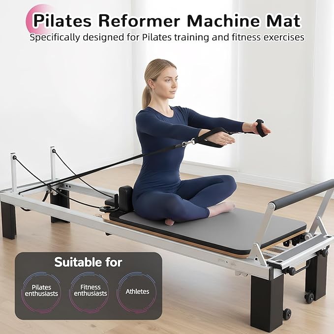 Non Slip Pilates Reformer Mat, Soft Fleece Surface Pilates Towel Mat, Pilates Mat with Multiple Equipment, Lightweight and Foldable, Sweat Wicking and Quick Drying, For Yoga and Fitness (Gray)