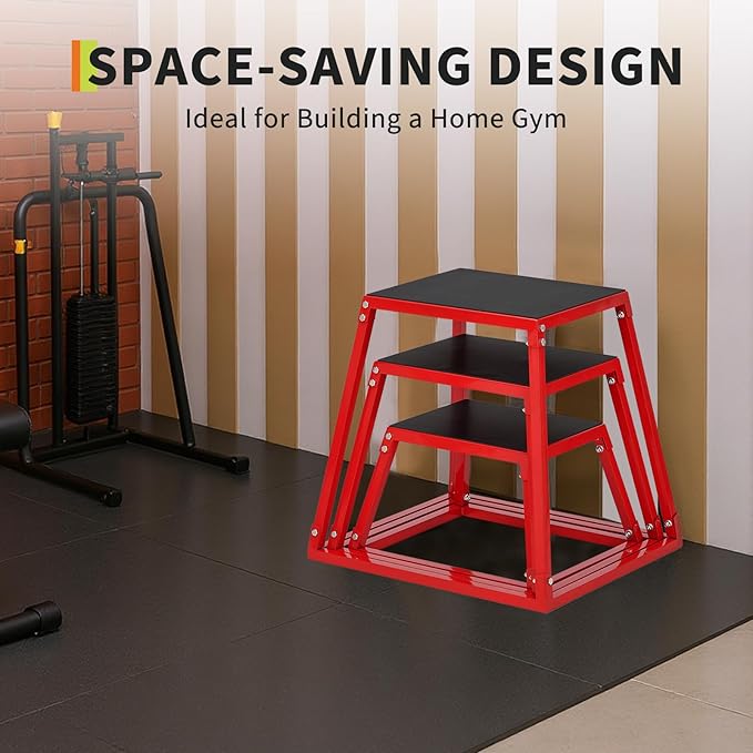 PeakPursuit Plyometric Jump Box - Heavy-Duty Steel Plyo Box with Anti-Slip Rubber Pads, Set of 12, 18", 24", 30" Box Jump Platforms for Strength & Conditioning Training, Home Gym