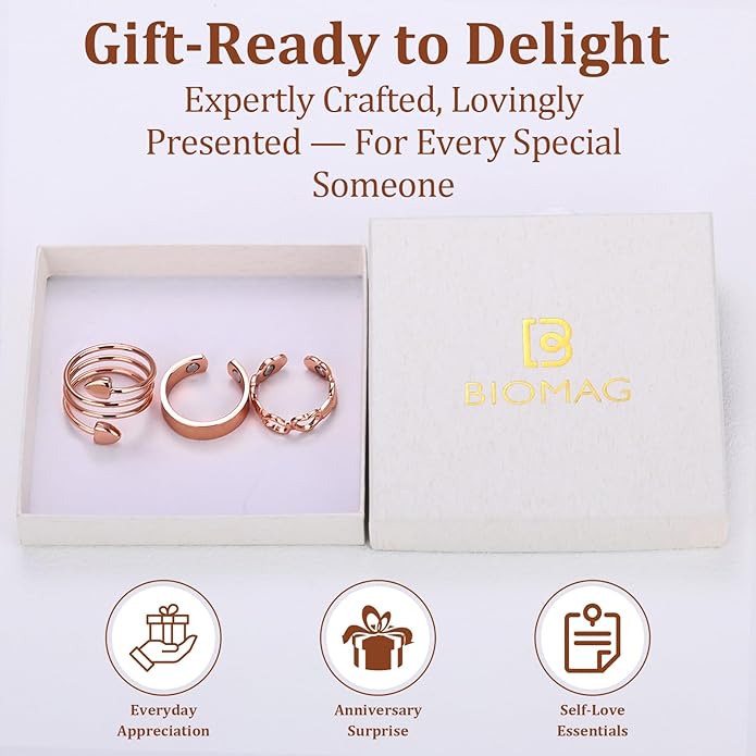 BioMag Copper Rings for Women, 99.99% Pure Copper Magnetic Rings Thumb Rings for Lymphatic Drainage, Adjustable Jewelry Gifts for Women