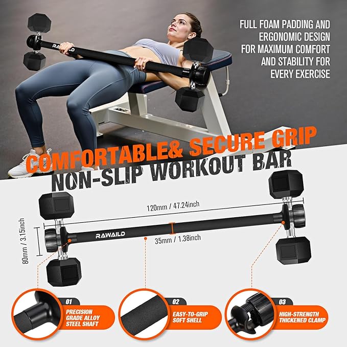 Dumbbell Converter, Convert Dumbbells to Barbell Set, Weight Bar for Bench Presses, Squats, Hip Thrust, Deadlifts, Home Weightlifting and Strength Training, Versatile Home Gym Equipment