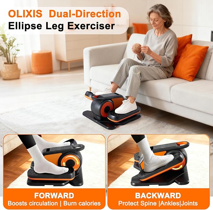 OLIXIS Under-Desk Elliptical Machine–Compact & Quiet Mini Pedal Exerciser with Adjustable Speed, LED Display, Portable Fitness Solution for Home or Office Workouts