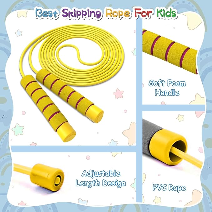 Jump Rope For Kids,Jump Rope Kids,Adjustable Soft Skipping Rope With Skin-Friendly Foam Handles For Boys,Girls,Women, Men,Exercise Activity,Outdoor Fitness