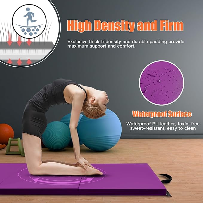 RitFit Upgraded Folding Exercise Mat, 2 Inch Thick Gymnastics Mat 3’x6’,4’x8’,4x10’,2'x8' with Carrying Handles for Yoga, MMA, Stretching, Core Workouts and Home Gym Protective Flooring
