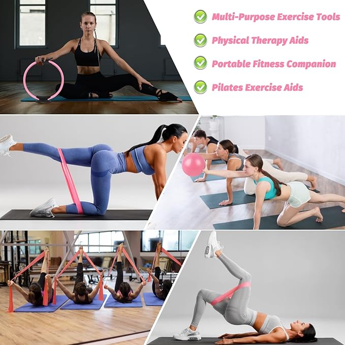 15 Pcs Pilates Ring Set for Women- Pilates Equipment for Home Workout-14-inch Pilates ring-9-inch Pilates Ball-5 Resistance Bands for Toning Arms, Thighs/Legs & Core.Exercise for Beginners at Home