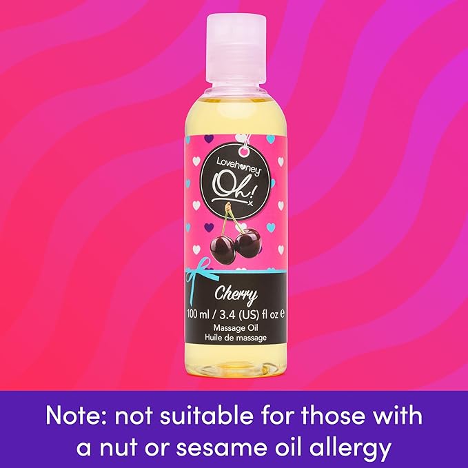 Lovehoney Cherry Massage Oil - Infused with Essential Oils - Vegetarian Friendly - 3.4fl oz