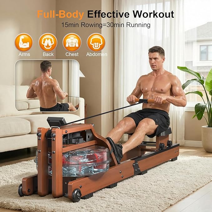 Water Rowing Machine with Foldable Design,Rowing Machines for Home,400LBS Capacity,Smooth Glide Rails,Comfortable Seat,Free App Supported for Immersive Water Rower&Home Gym