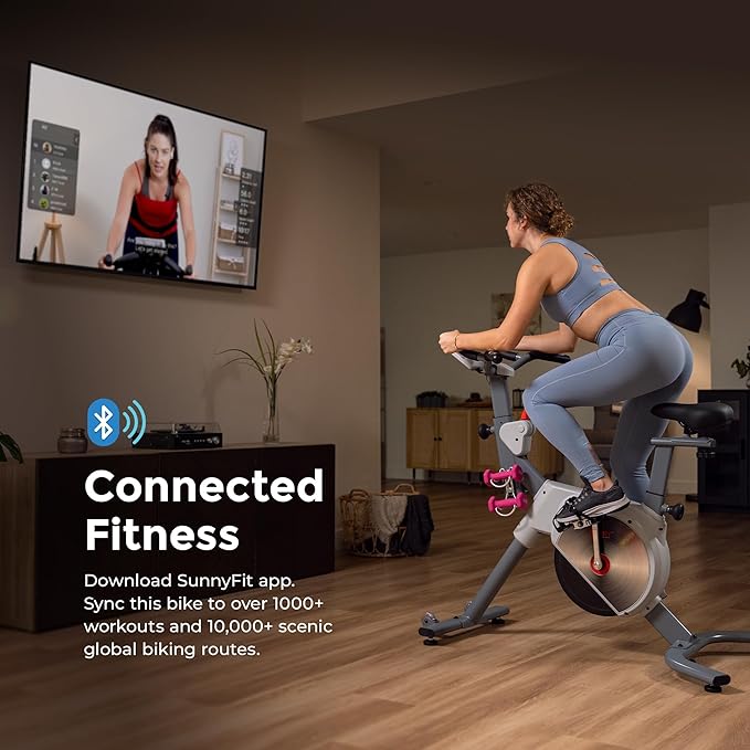 Sunny Health & Fitness Prime Magnetic Belt Drive Indoor Stationary Cycling Bike w/Free Exclusive SunnyFit App Bluetooth Connection – SF-B122061